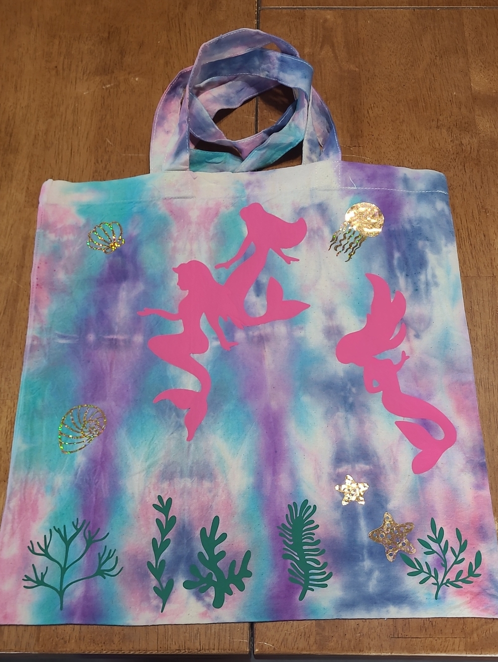 Kids Mermaid Tie-Dye Tote Bag - Pink Mermaid Design